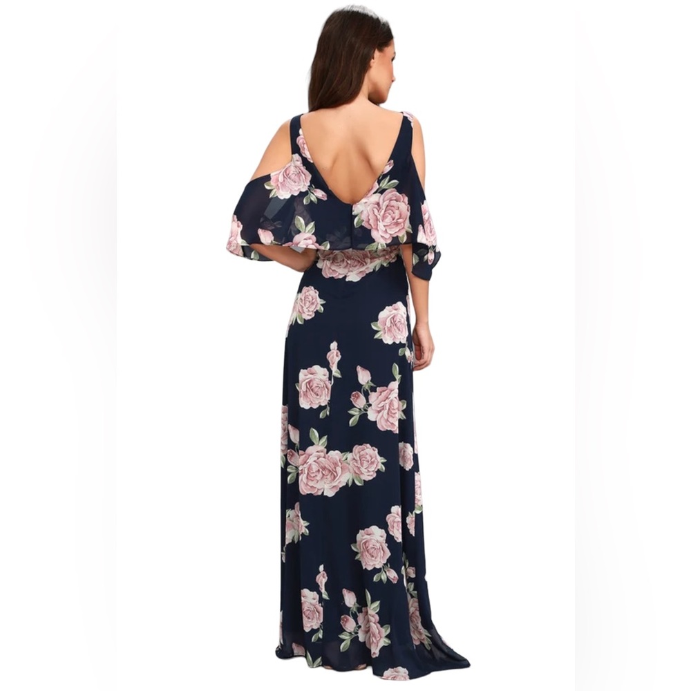 LULUS The Very Thought of You Navy Blue Floral Print Maxi Dress Gown Size M Rose - Picture 3 of 14